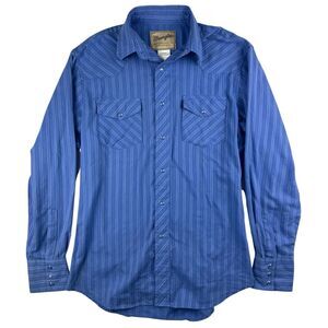 Wrangler Men's Blue Striped Pearl Snap Western Shirt Size M Long Sleeve